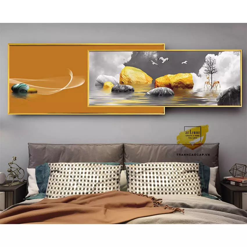 Tranh trang trí phòng ngủ in trên vải Canvas Chất lượng cao Size: 125*50-120*40 P/N: AZ2-0146-KN-CANVAS-125X50-120X40
